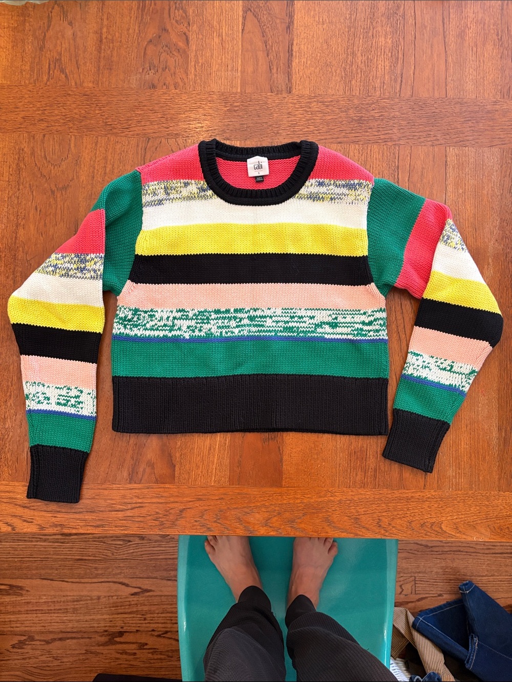 Cabi Carnival Pullover Sweater Women S Boxy MultiStripe Cropped Cotton-cozy fall